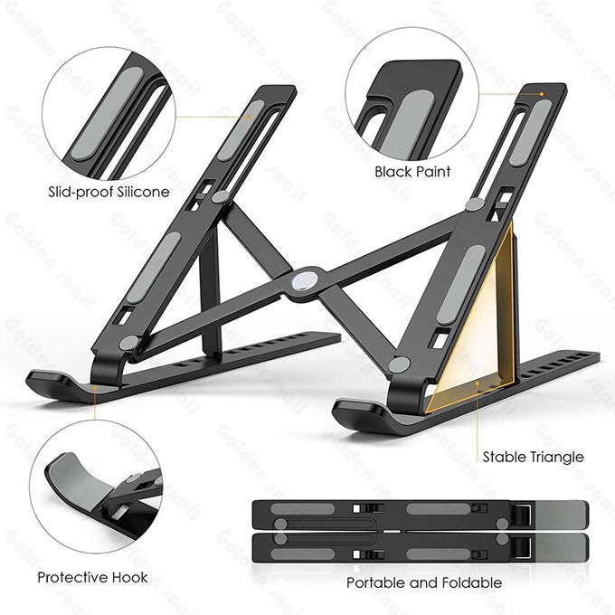 Laptop Stand Foldable Holder Adjustable Tablet Computer Bracket - Black - Image 2