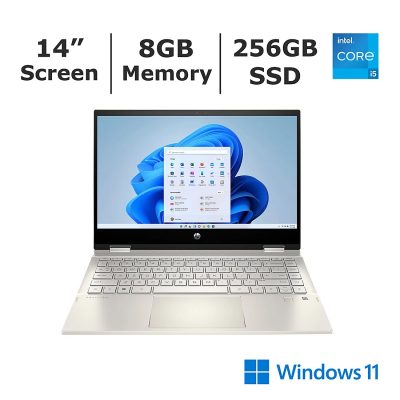 HP Pavilion X360 Convertible 14-dy2050wm, (2022 Model) 14.0” Display FHD (1920 x 1080) Touchscreen, Intel® Core™ i5-1235U, 12th Generation, 2.1GHz up to 4.4GHz, 8GB DDR4 RAM, 256GB PCIe® NVMe™ M.2 SSD, Fingerprints Reader, Intel® Iris® Xᵉ Graphics, Windows 11 Home 