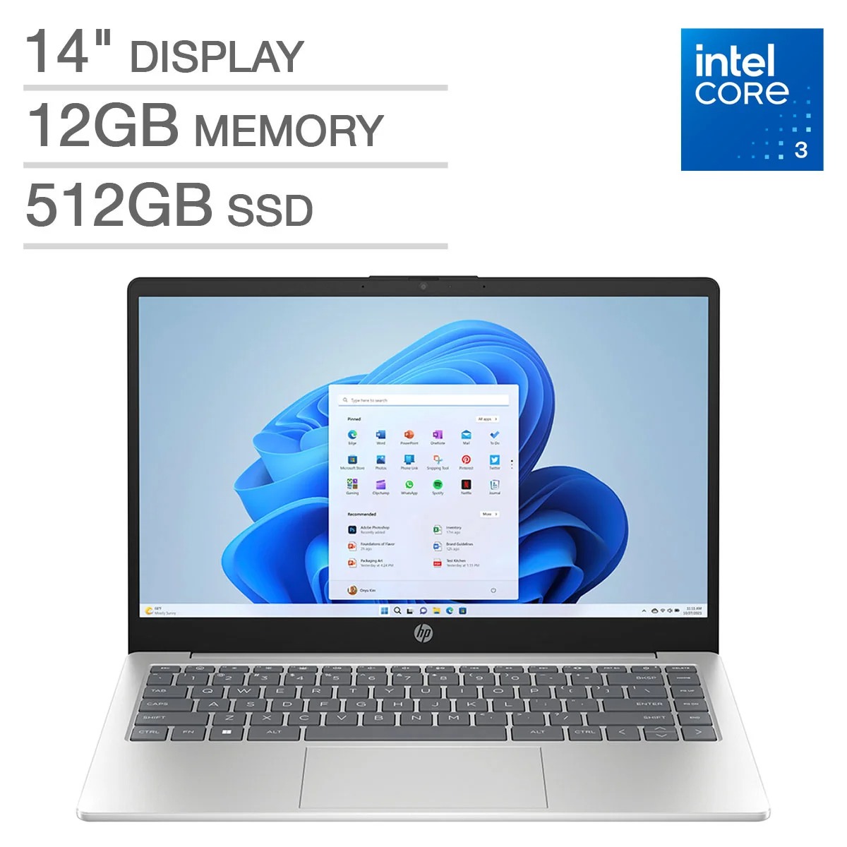 HP Notebook 14-EP1063cl 14.0-inch FHD Display Intel ®️ Core 3-100U 14th Generation 2.1GHz up to 4.4GHz 12GB DDR4 RAM 512GB PCIe ®️ NVMe M.2 Backlite Keyboard Windows 11 Home Silver Color