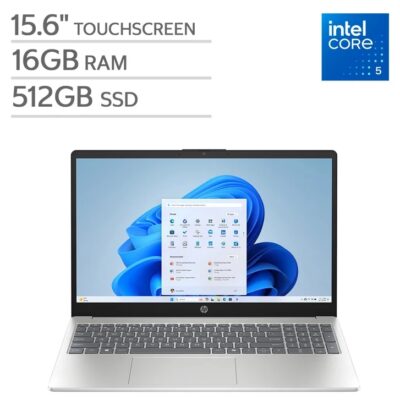 HP Notebook 15-fd0073ca Laptop, 15.6" FHD Touchscreen Display, Intel Core 5-120U, 14th Generation, 16GB DDR4 RAM, 512GB M.2 SSD, Backlit Keyboard, Windows 11 Home, Natural Silver