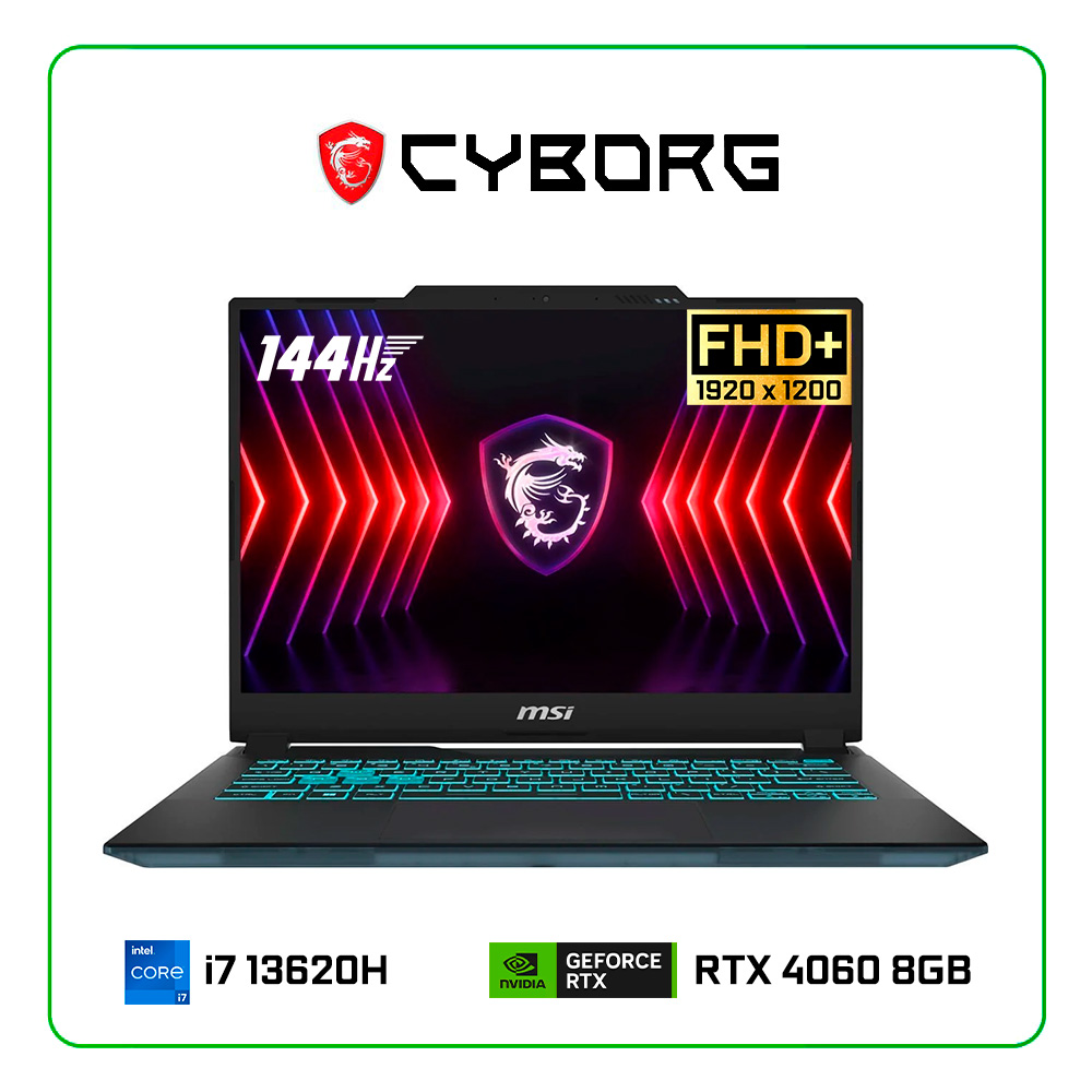 MSI Cyborg 14"-Inch 144Hz Gaming Laptop (FHD+) - Intel Core i7-13620H 13th Gen, 2.4GHz up to 4.9GHz, 16GB DDR5 RAM, 512GB M.2 SSD, NVIDIA GeForce RTX 4060, 8GB DDR6, Backlite Keyboard, Windows 11 Home 