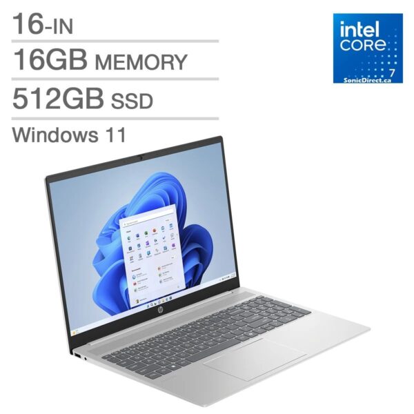 HP Pavilion 16-af0003ca 16? 120Hz, 2K OLED Display Laptop – Intel Core 7 Processor 150U -14th Gen, 1.4GHz up to 5.4GHz, 16GB DDR5 RAM, 512GB M.2 SSD, Backlite Keyboard, Windows 11